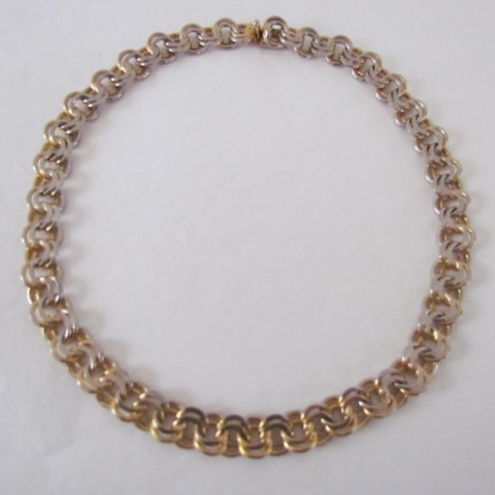 Vintage Hobé Gold & Silver Tone Double Prime Link Necklace 16"